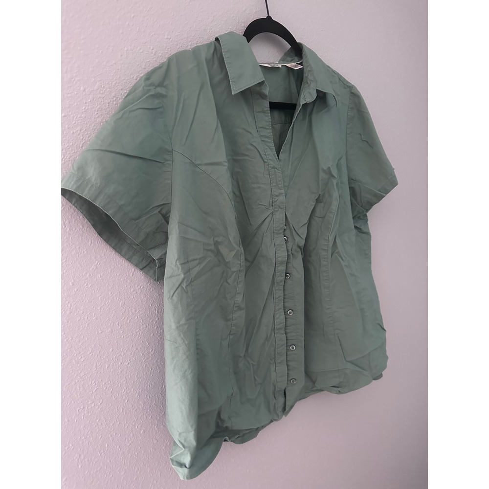 Riders by Lee Instantly Slims You Sage Green Button Down Shirt 2X Short Sleeve - Picture 2 of 8